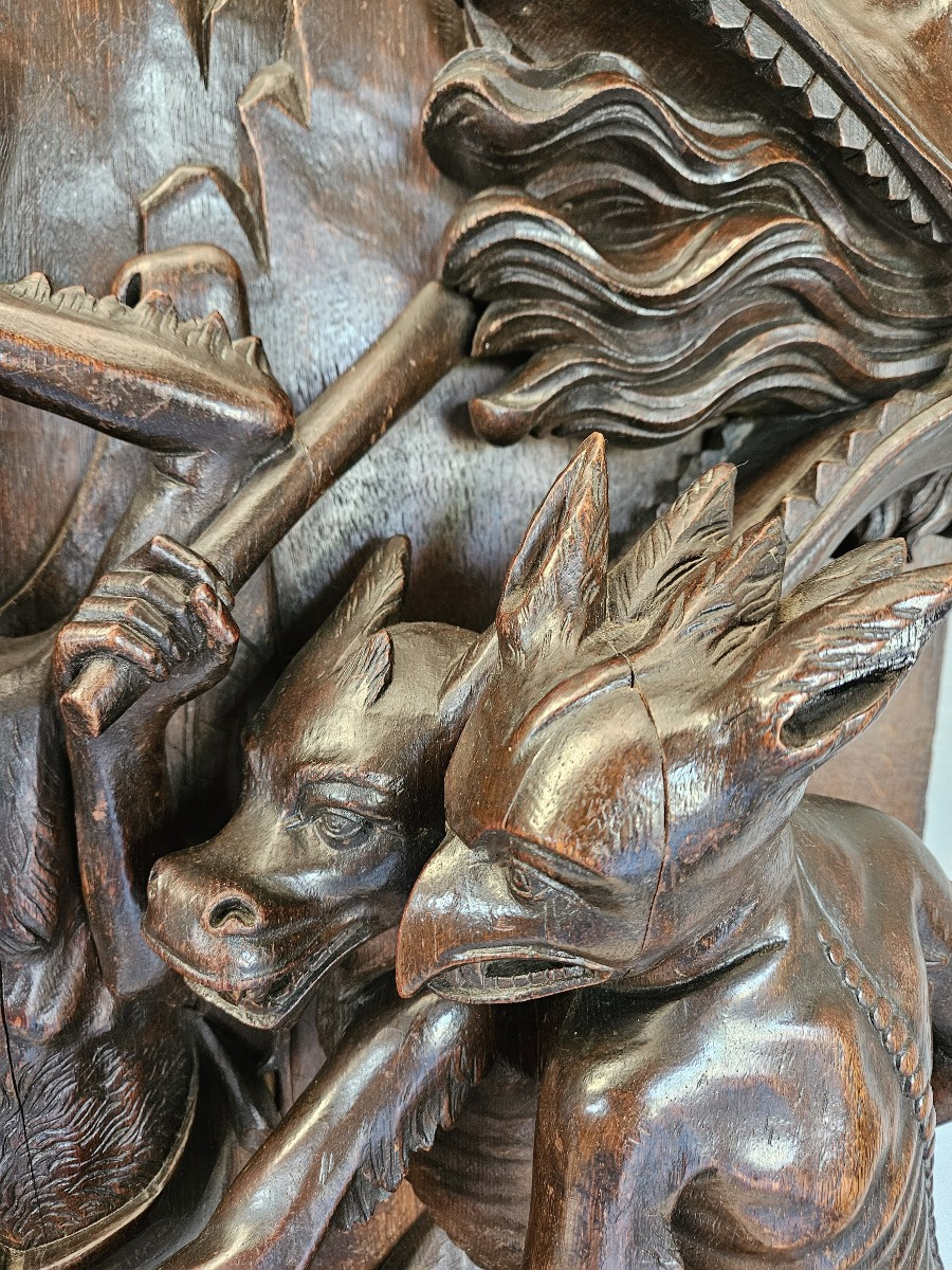 19th Century Oak Bas-relief Depicting The Torment Of Saint Anthony The Great-photo-3