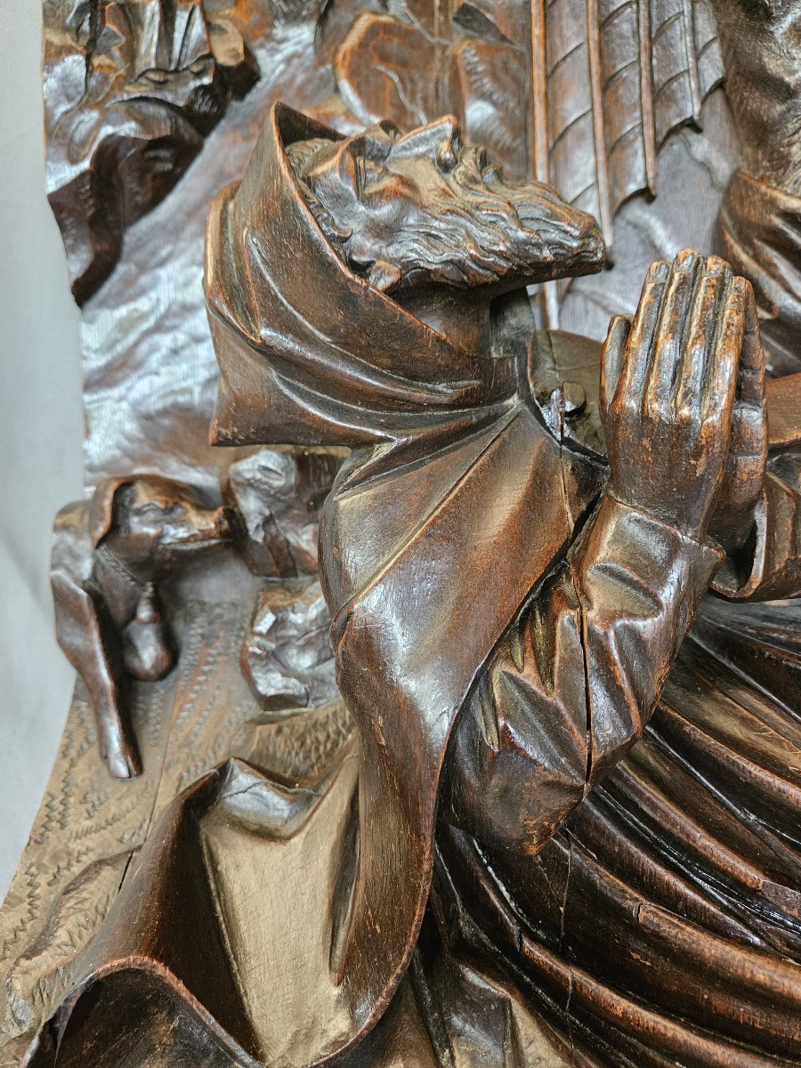 19th Century Oak Bas-relief Depicting The Torment Of Saint Anthony The Great-photo-7