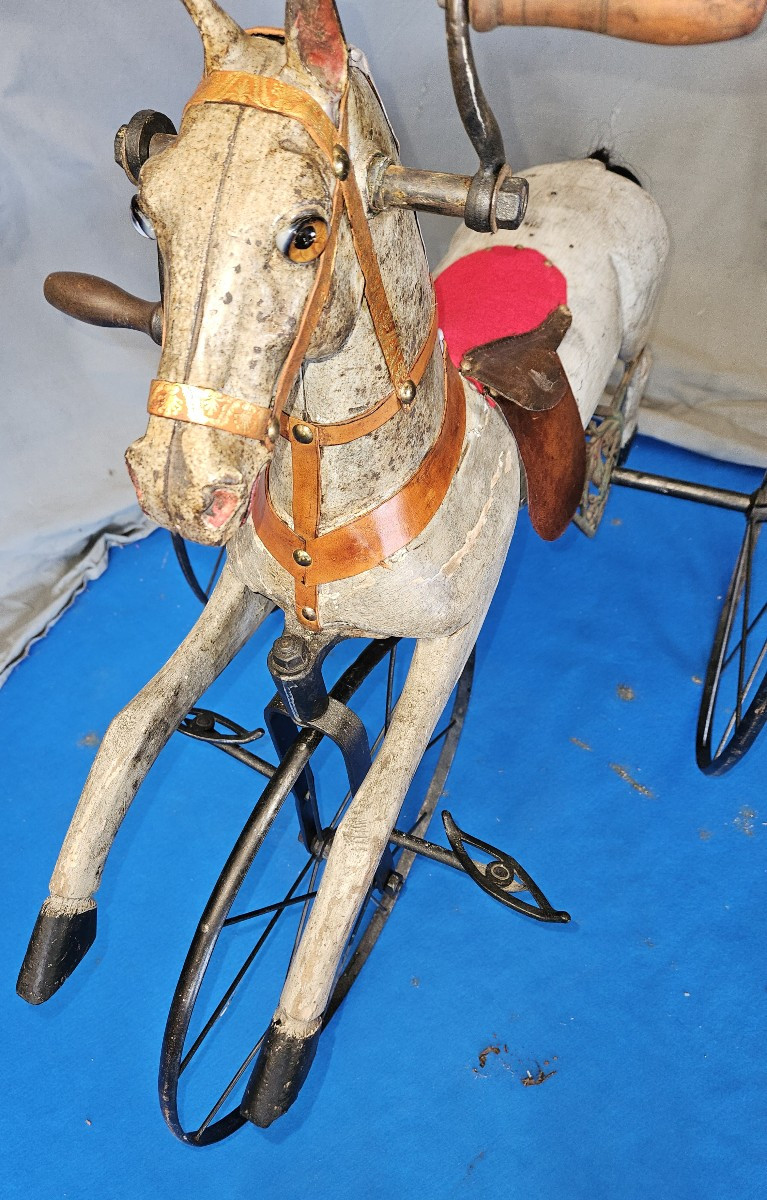Cheval tricycle  d' enfant à manivelles  -   fin 19ème  -  jouet ancien  --photo-3