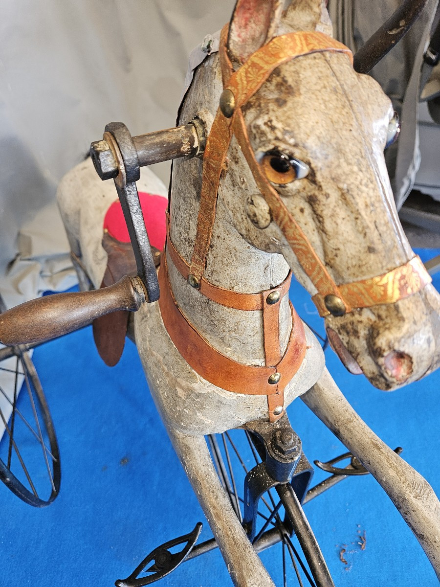 Cheval tricycle  d' enfant à manivelles  -   fin 19ème  -  jouet ancien  --photo-5