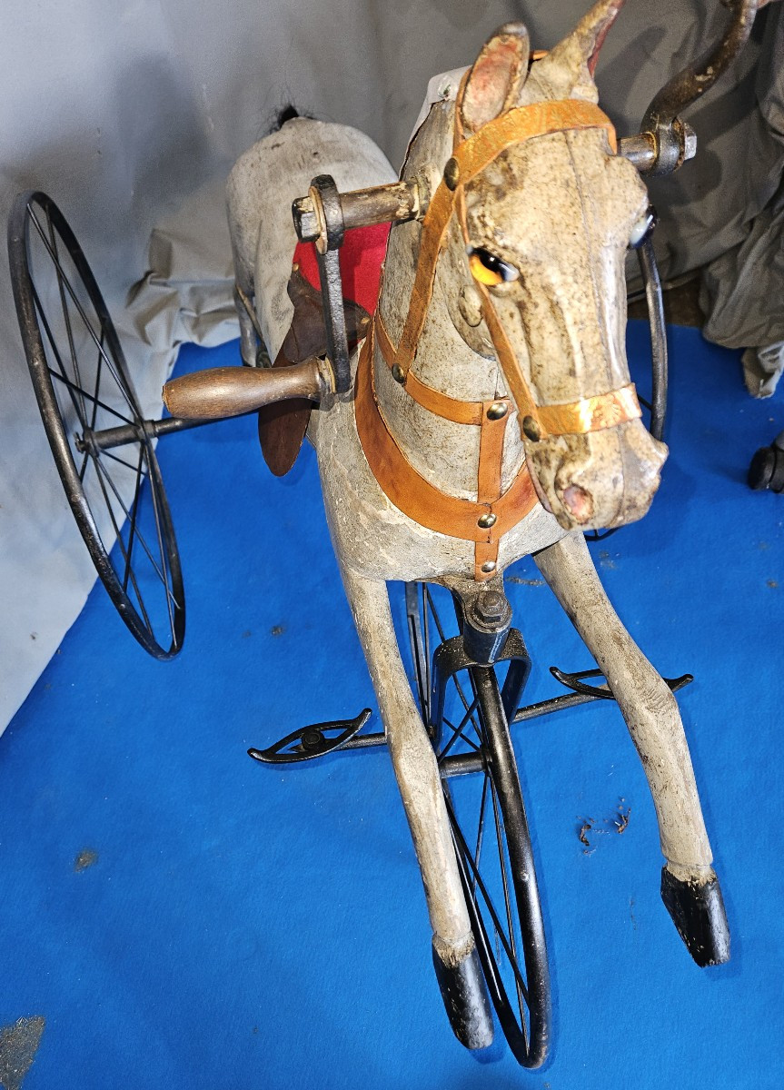 Cheval tricycle  d' enfant à manivelles  -   fin 19ème  -  jouet ancien  --photo-6