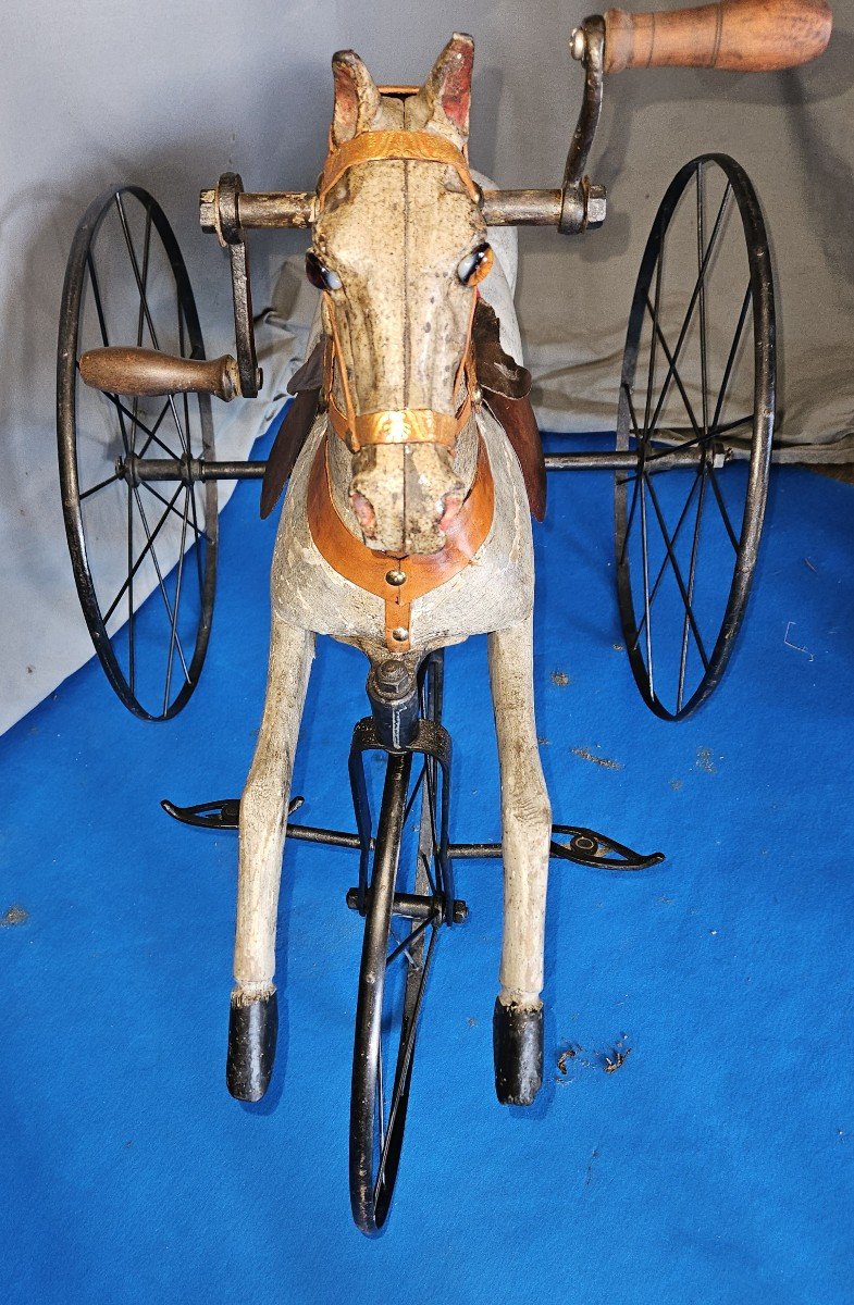 Cheval tricycle  d' enfant à manivelles  -   fin 19ème  -  jouet ancien  --photo-7