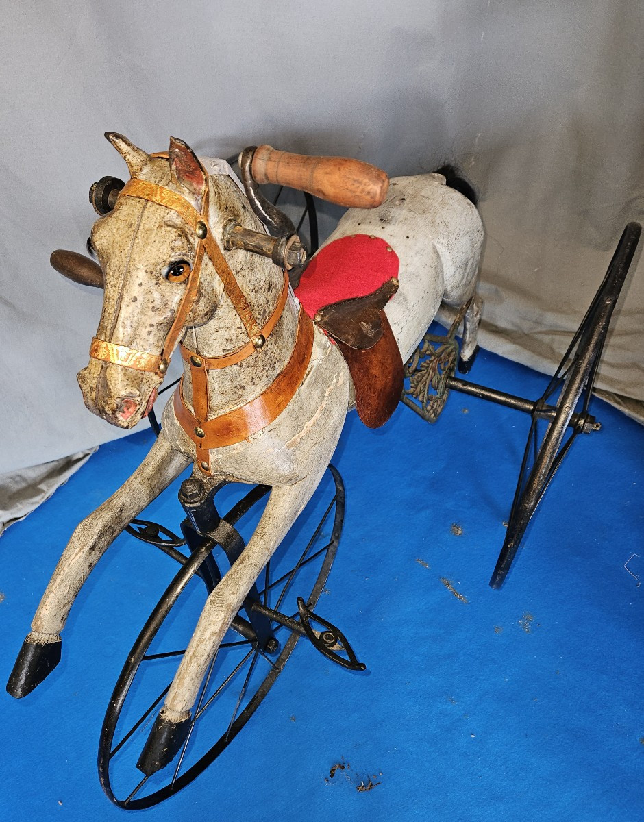 Cheval tricycle  d' enfant à manivelles  -   fin 19ème  -  jouet ancien  --photo-8