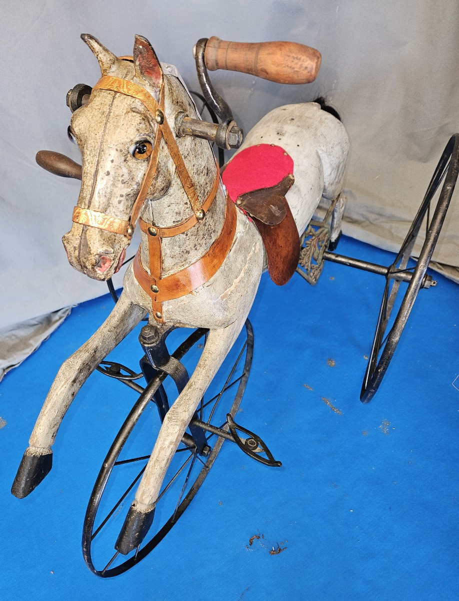 Cheval tricycle  d' enfant à manivelles  -   fin 19ème  -  jouet ancien  -