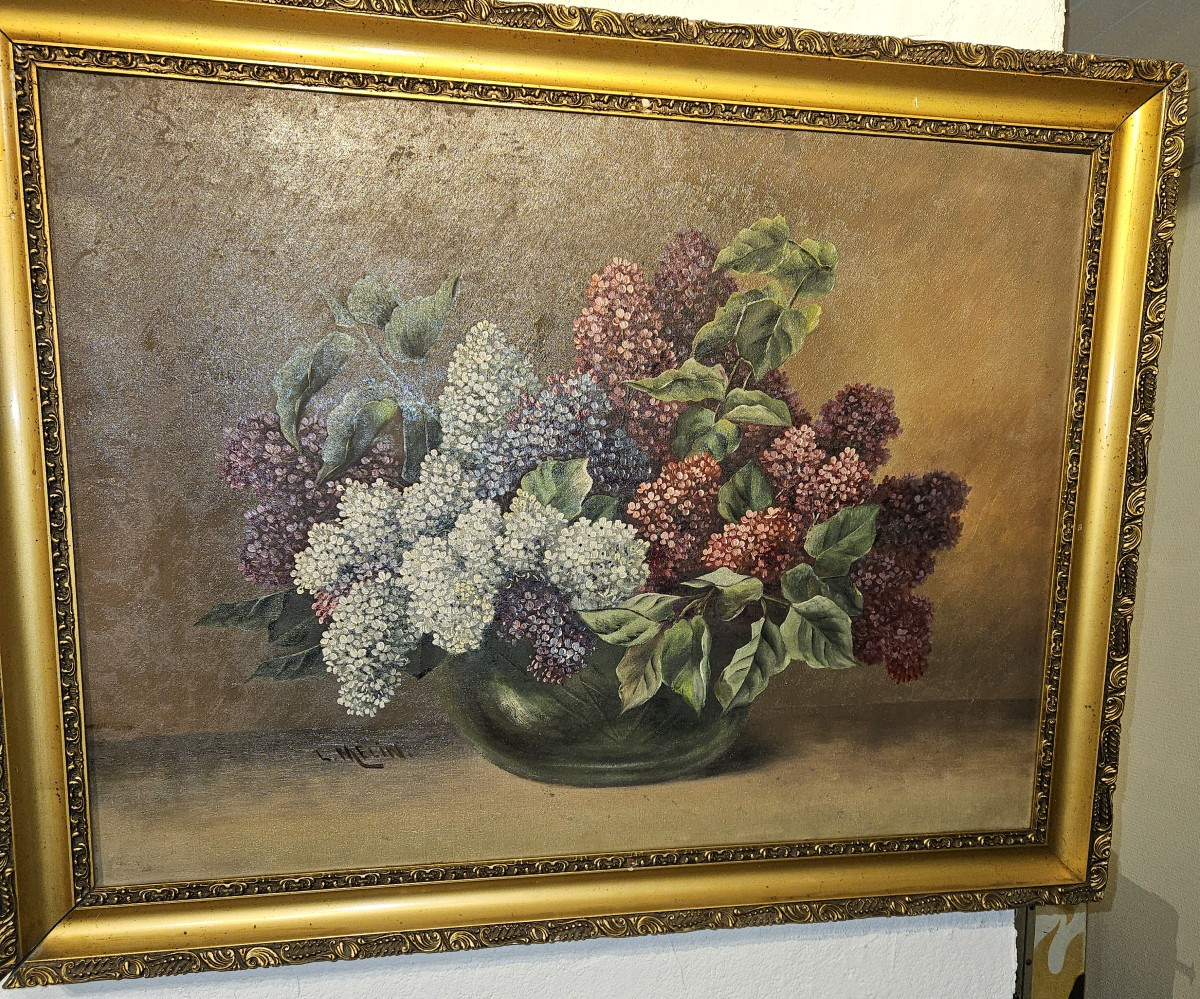 Oil Painting On Canvas Signed L.melin - "the Bouquet Of Lilacs" - Early 20th Century --photo-2