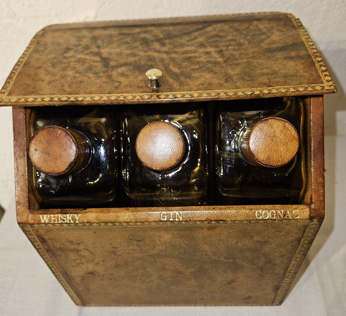 Coffret cave à boissons Tantalus  faux livres  - époque début 20ème --photo-5