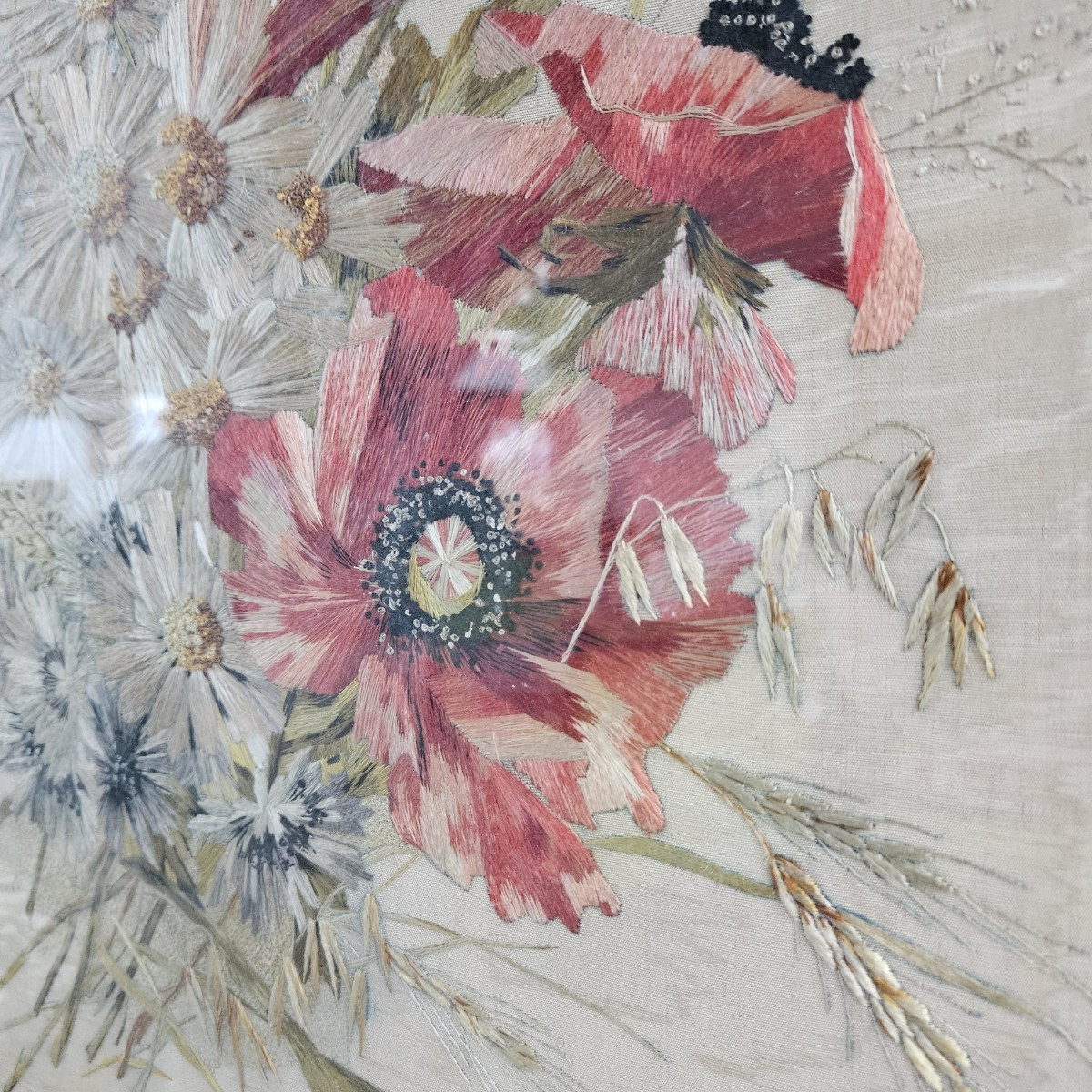 Needle Painting - Bouquet Of Flowers - Signed Marthe Schmitt - 1911 --photo-5