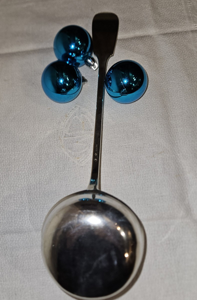 Louche en argent massif  à bord  "verse franc " de G. BAER - Strasbourg - 19ème--photo-1