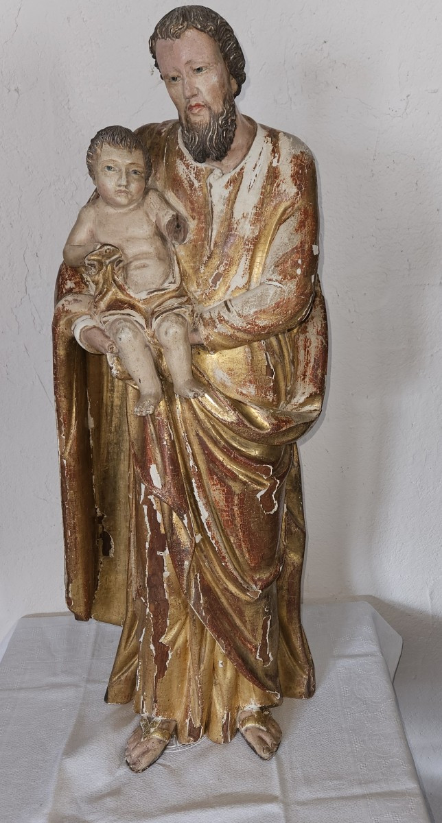 Statue de St JOSEPH portant l'enfant Jésus - bois polychrome  -  époque 17ème --photo-5