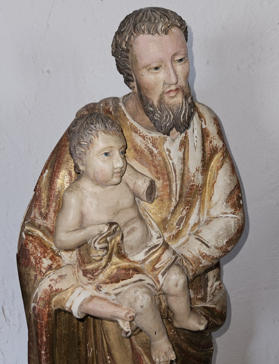 Statue de St JOSEPH portant l'enfant Jésus - bois polychrome  -  époque 17ème --photo-6