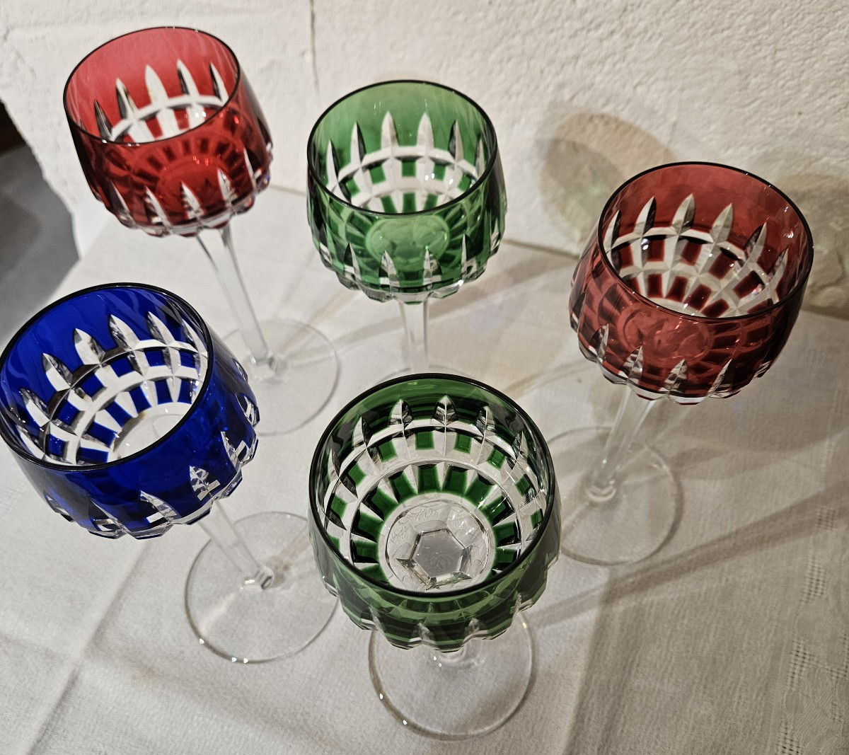 5 Rohmer Glasses - Manhattan Pattern - Saint-louis Crystal - 20th Century-photo-2