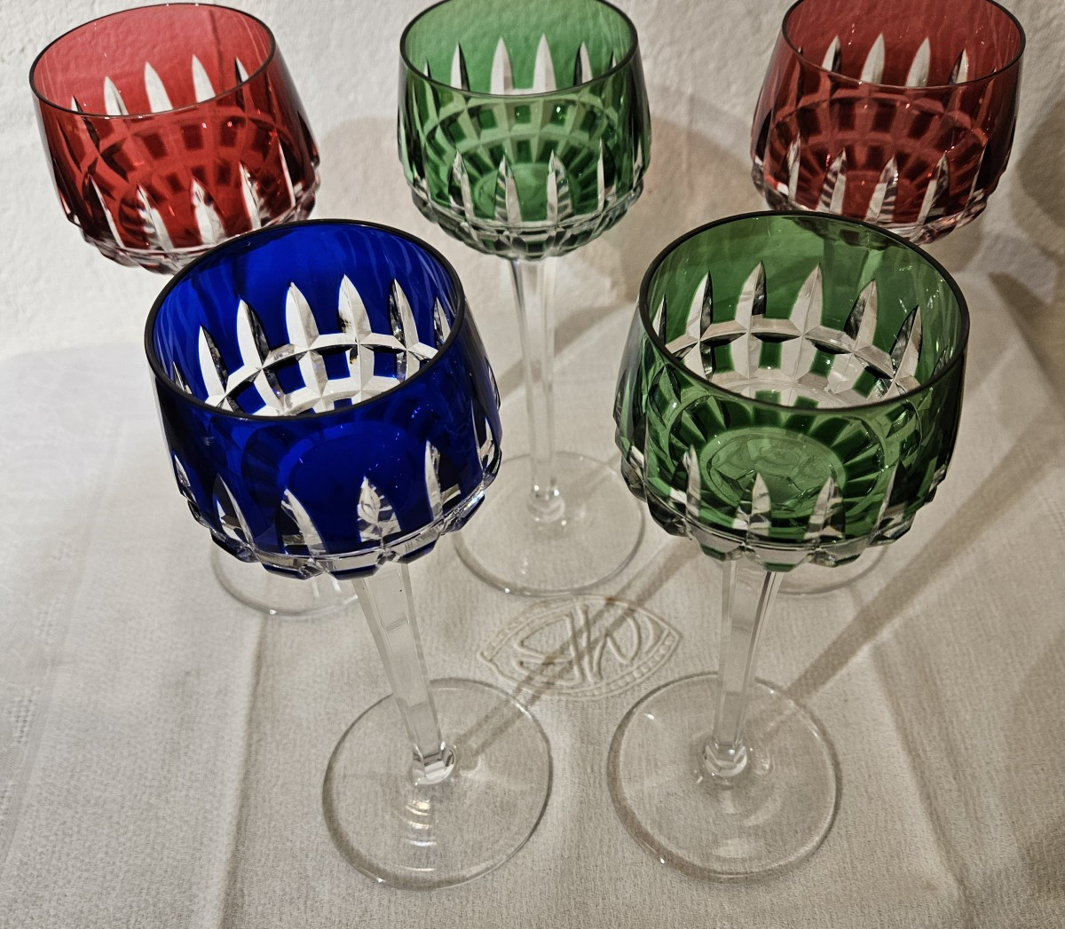 5 Rohmer Glasses - Manhattan Pattern - Saint-louis Crystal - 20th Century-photo-4