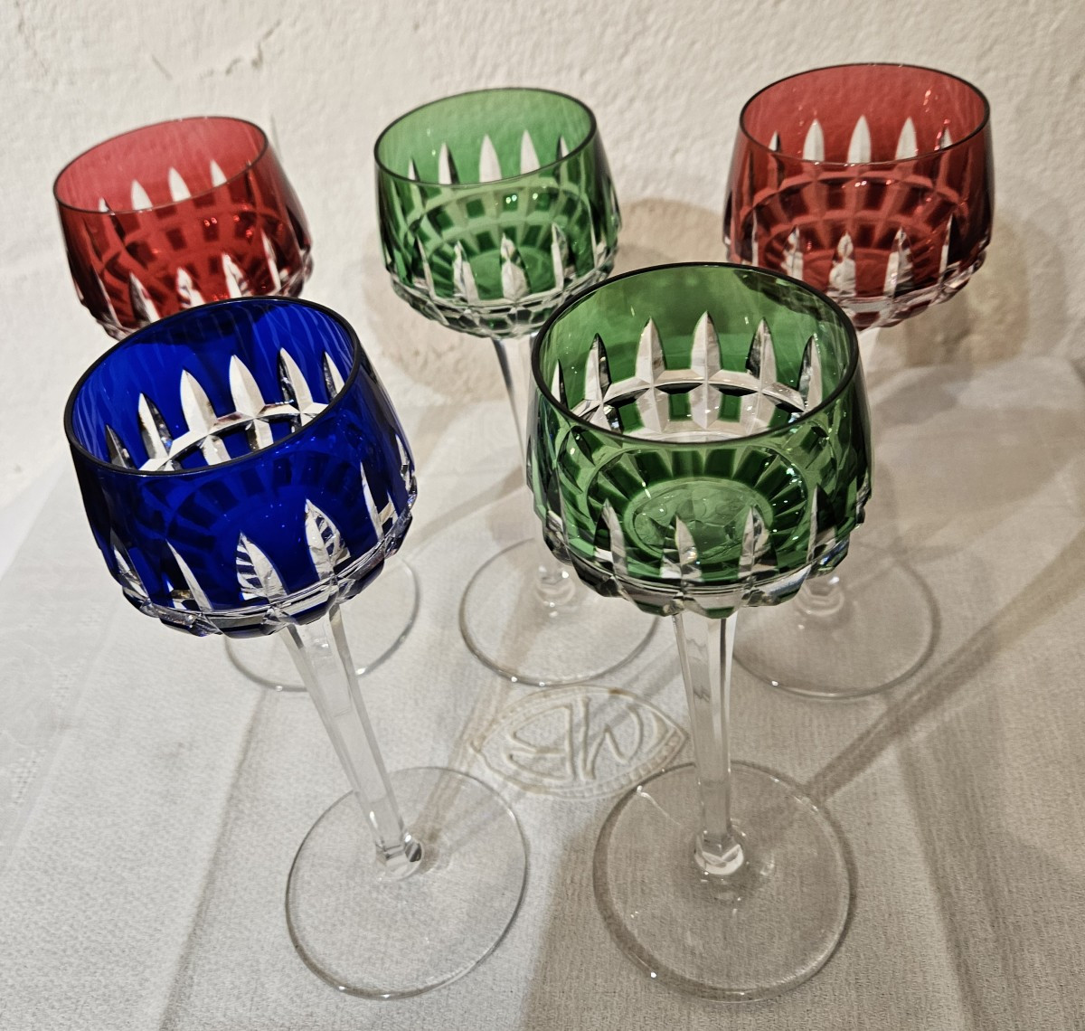 5 Rohmer Glasses - Manhattan Pattern - Saint-louis Crystal - 20th Century