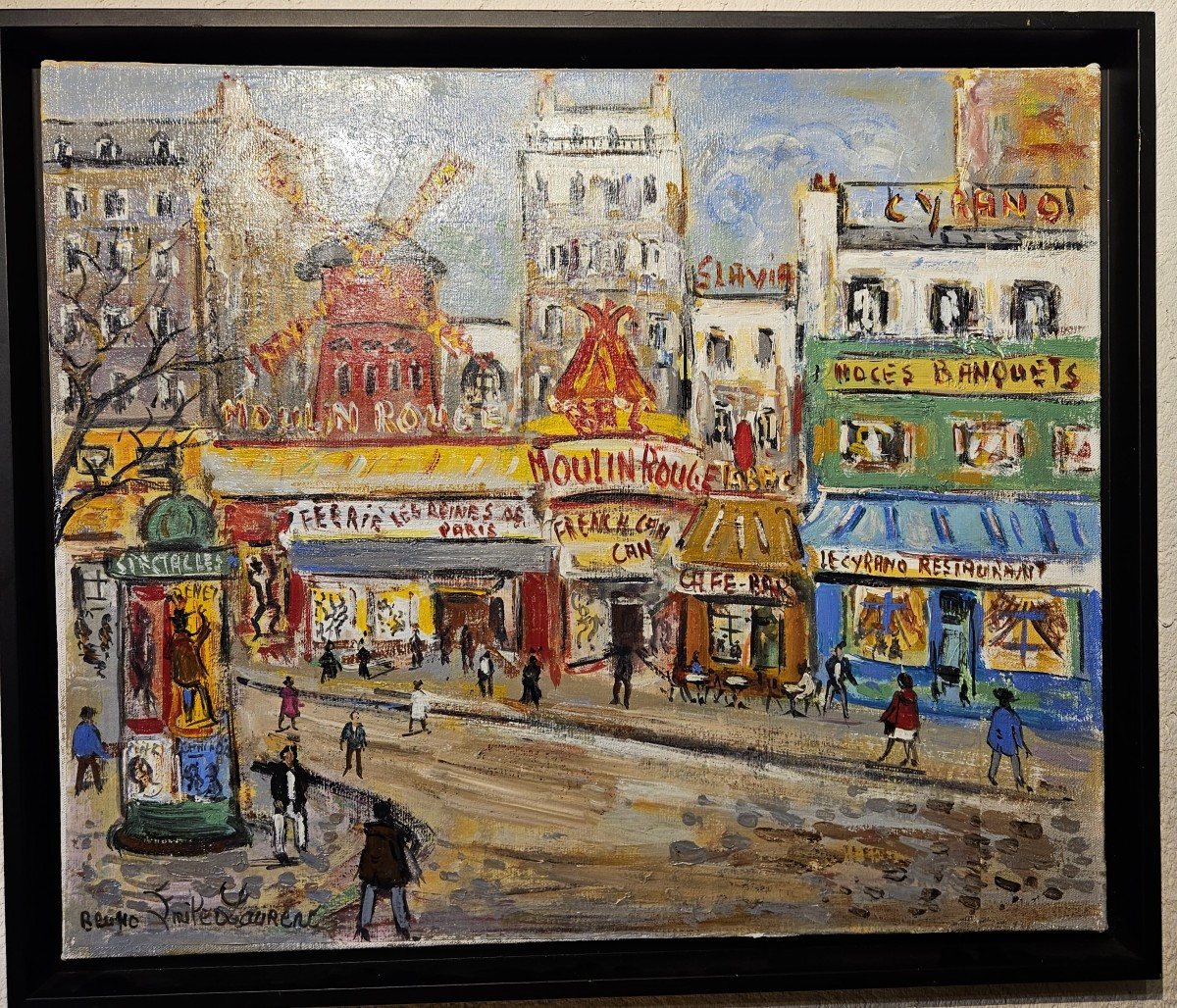 Tableau Montmartre - le Moulin Rouge - LAURENT Bruno Emile - 20ème - -photo-8