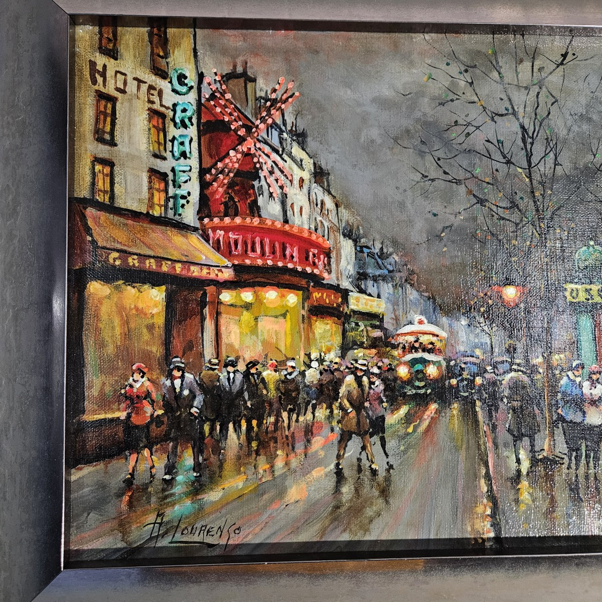 Huile sur toile "Paris la Nuit " du peintre Armand LAURENCO  -  1925  -  2004  --photo-4