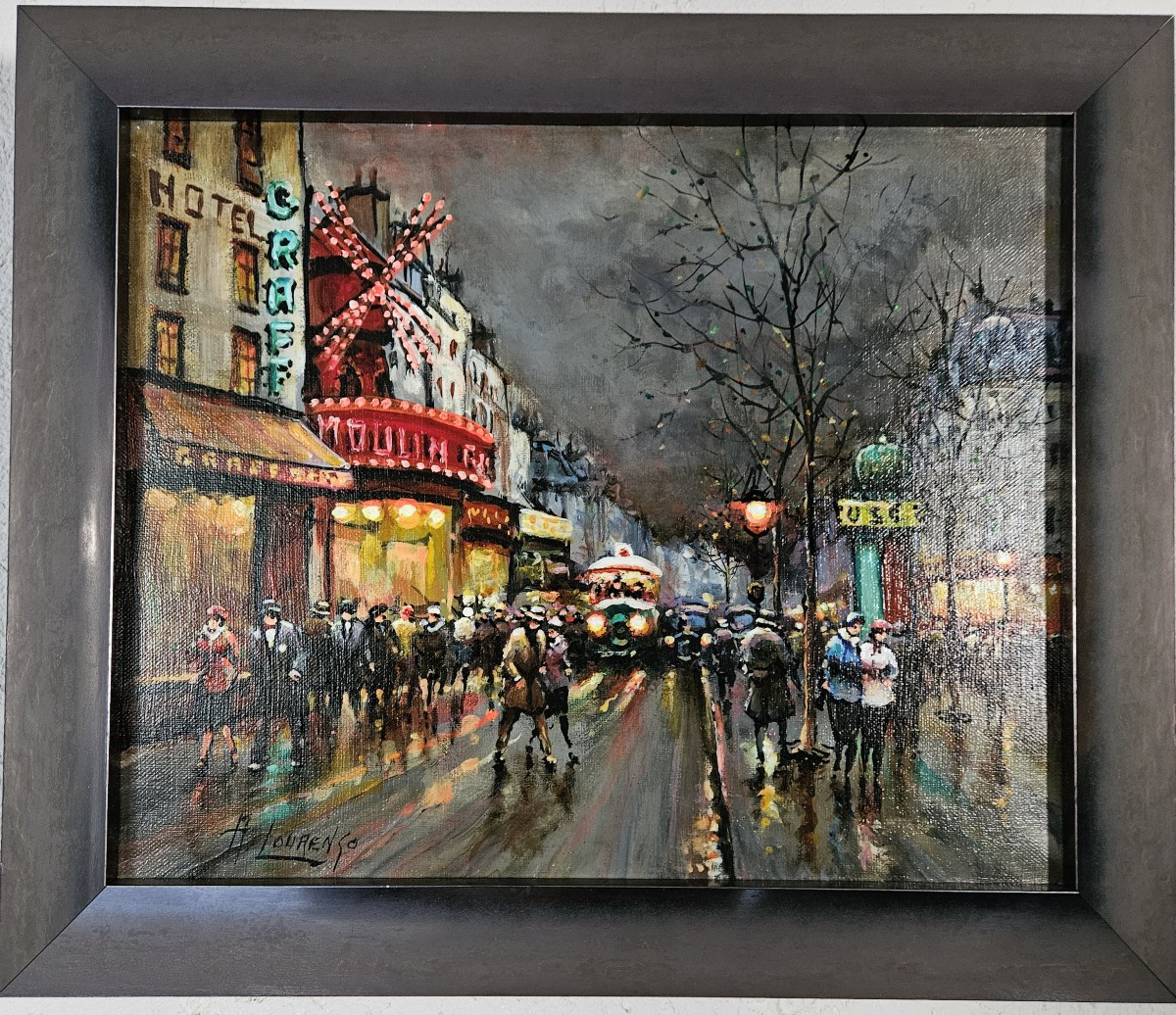 Huile sur toile "Paris la Nuit " du peintre Armand LAURENCO  -  1925  -  2004  --photo-2