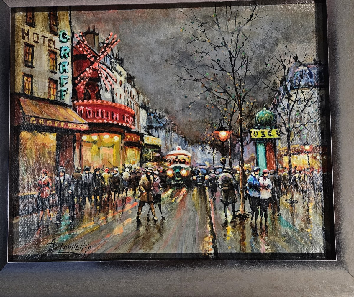 Huile sur toile "Paris la Nuit " du peintre Armand LAURENCO  -  1925  -  2004  --photo-8