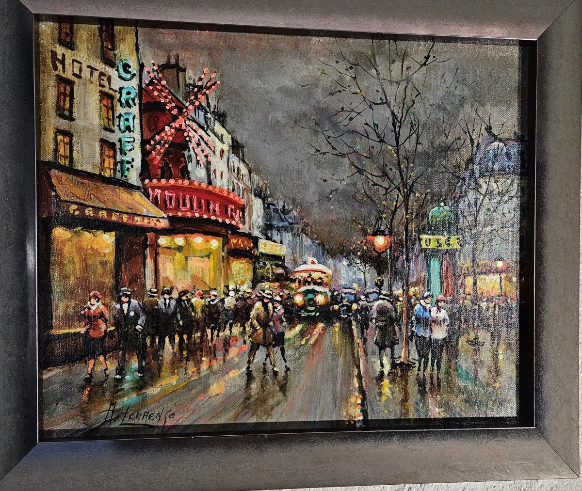 Huile sur toile "Paris la Nuit " du peintre Armand LAURENCO  -  1925  -  2004  -