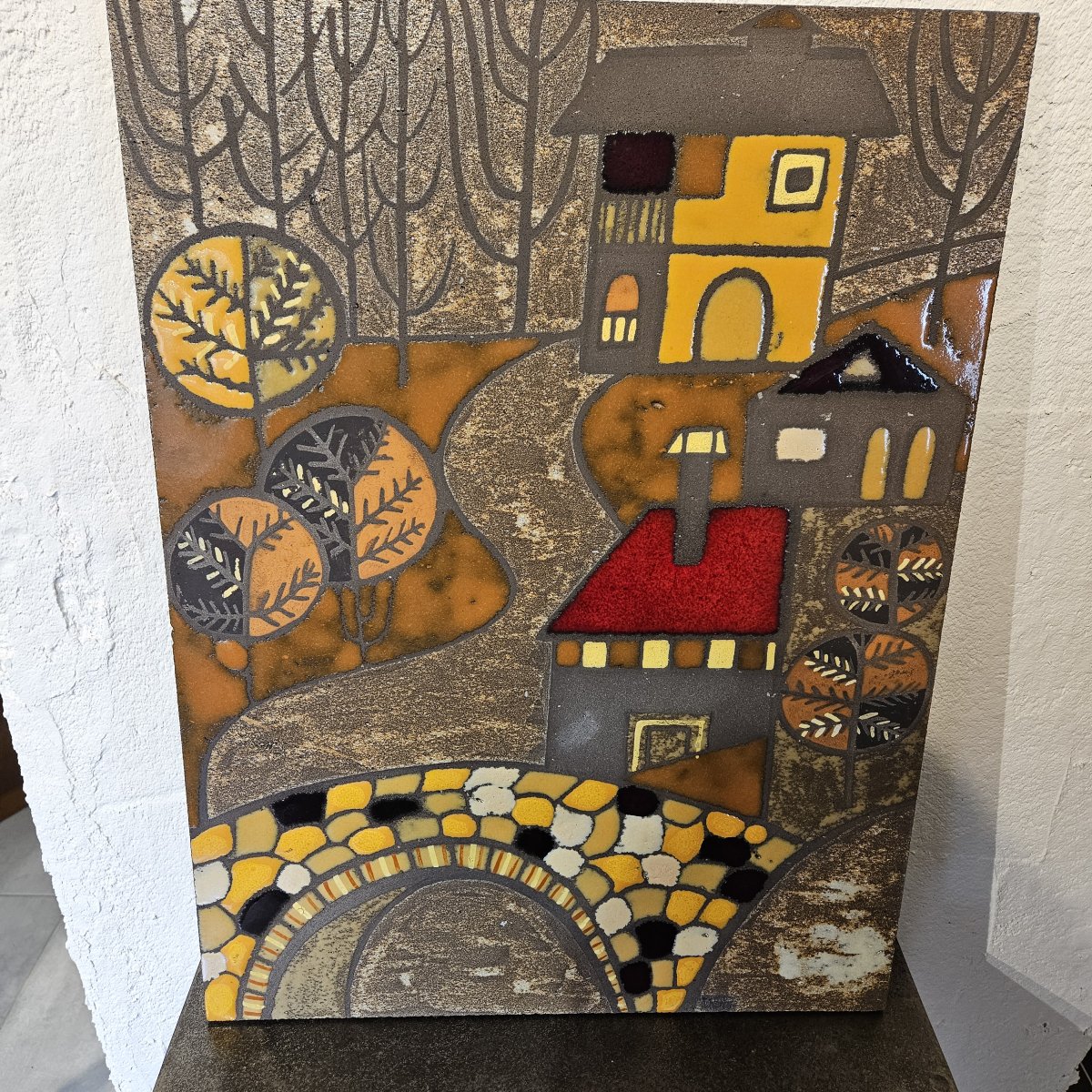 Enamelled Lava Plaque Signed J.g. Picard - Vallauris - 1964 --photo-1