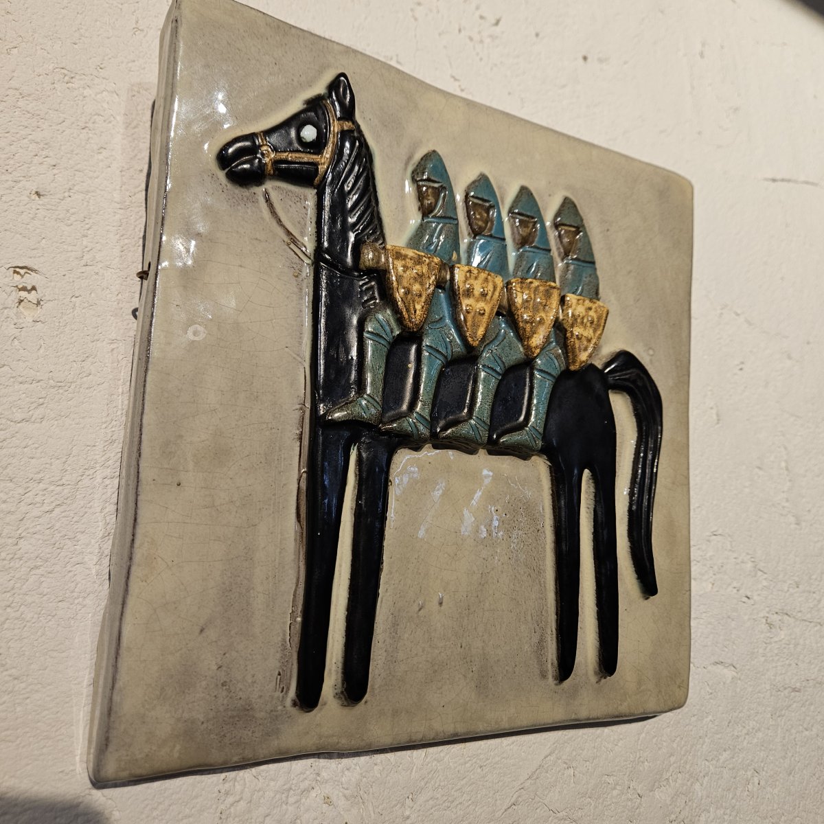 Plaque en céramique émaillée de Odette DIJEUX, "le Cheval-fée Bayard" - vers 1950.   -photo-4