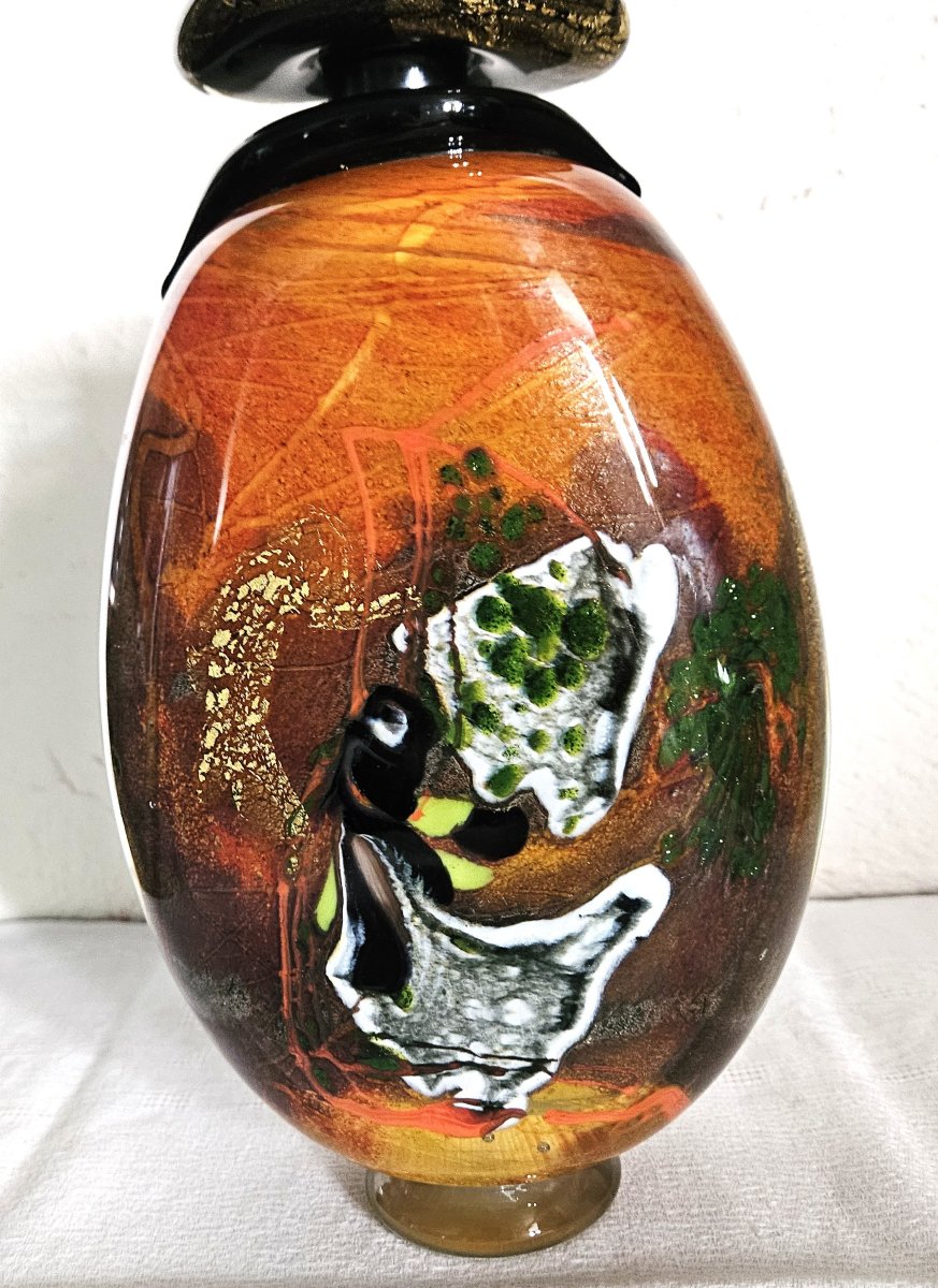 Large Glass Bottle By Robert Pierini, Born In 1950. -photo-3