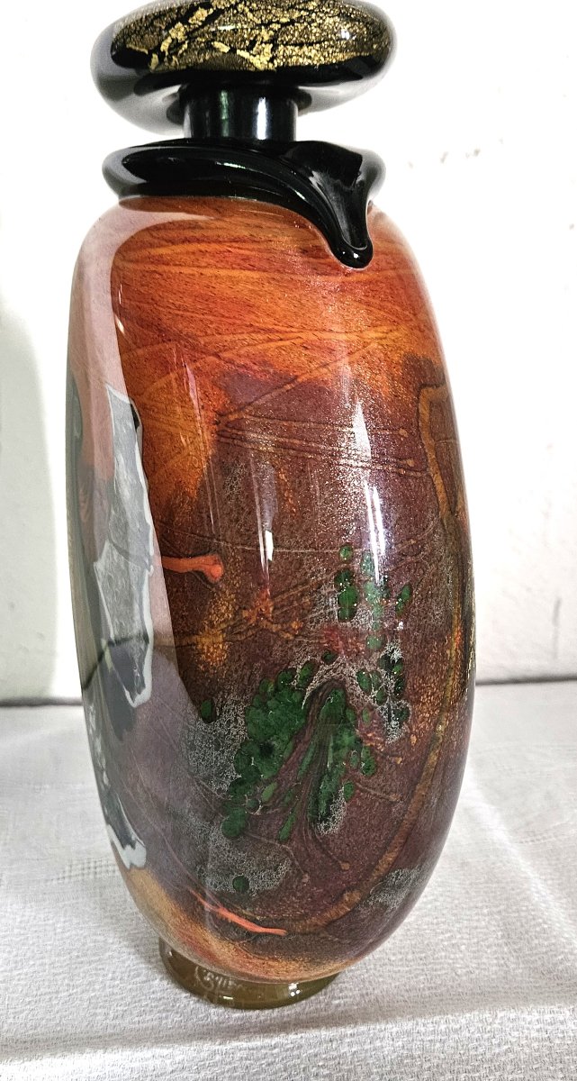 Large Glass Bottle By Robert Pierini, Born In 1950. -photo-2