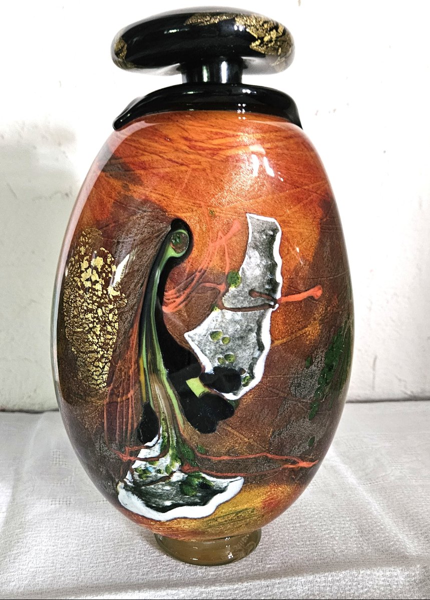 Large Glass Bottle By Robert Pierini, Born In 1950. -photo-5