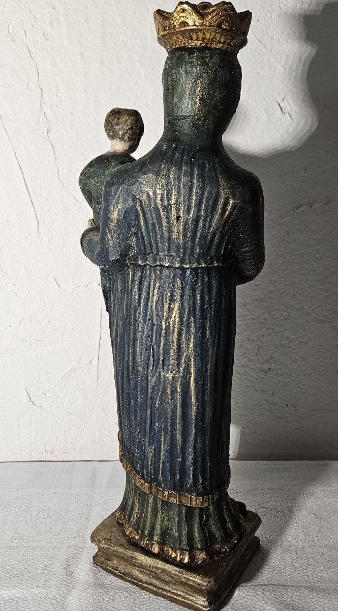 Vierge à l'enfant bois sculpté polychrome,  colonies Hispaniques XVIIème  siécle .-photo-2