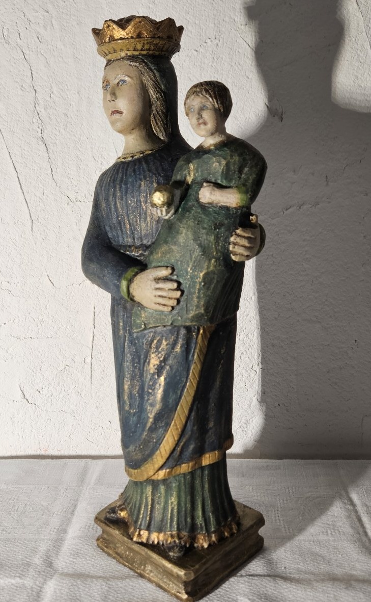 Vierge à l'enfant bois sculpté polychrome,  colonies Hispaniques XVIIème  siécle .-photo-5