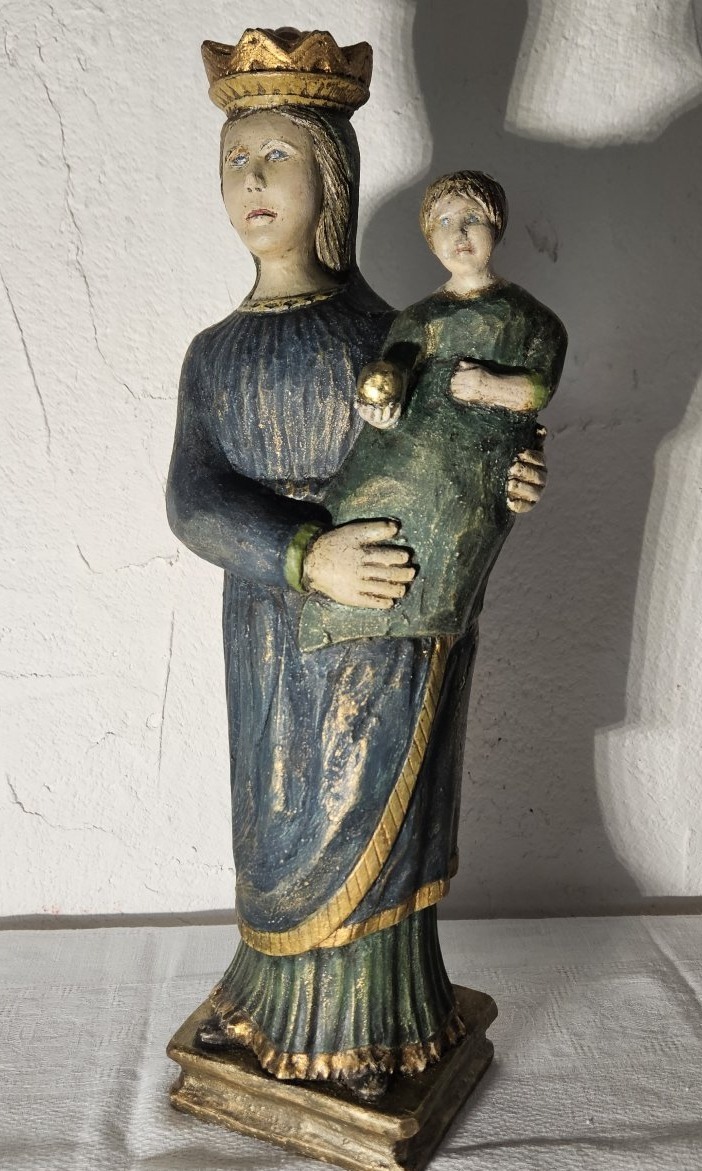 Vierge à l'enfant bois sculpté polychrome,  colonies Hispaniques XVIIème  siécle .-photo-8