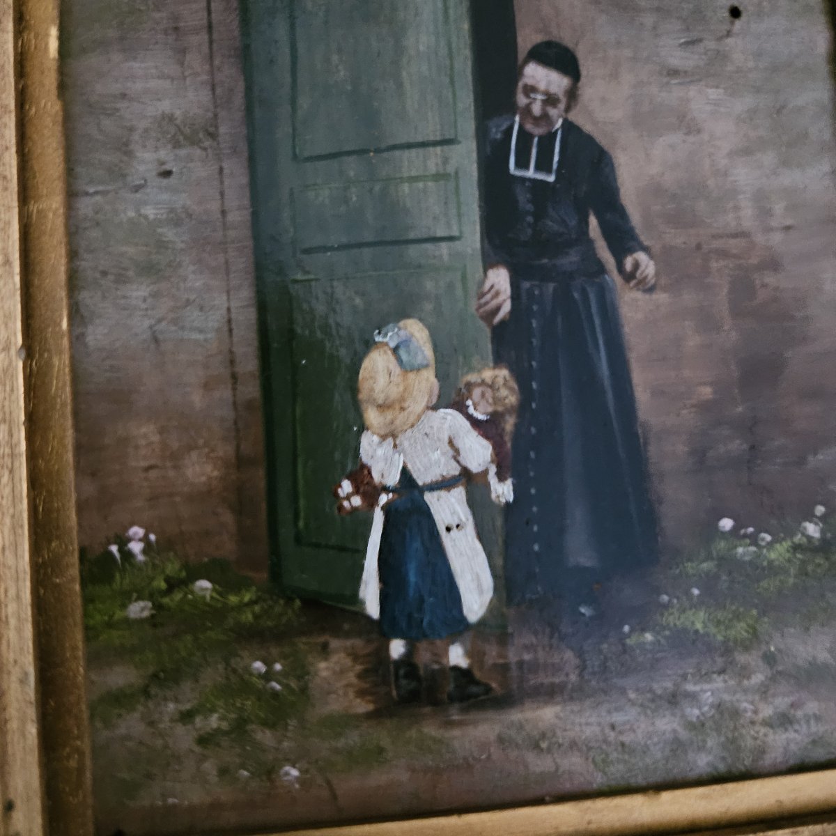 Oil On Panel  - "baptize  My Doll,  Father" -     19th-century French School -photo-2