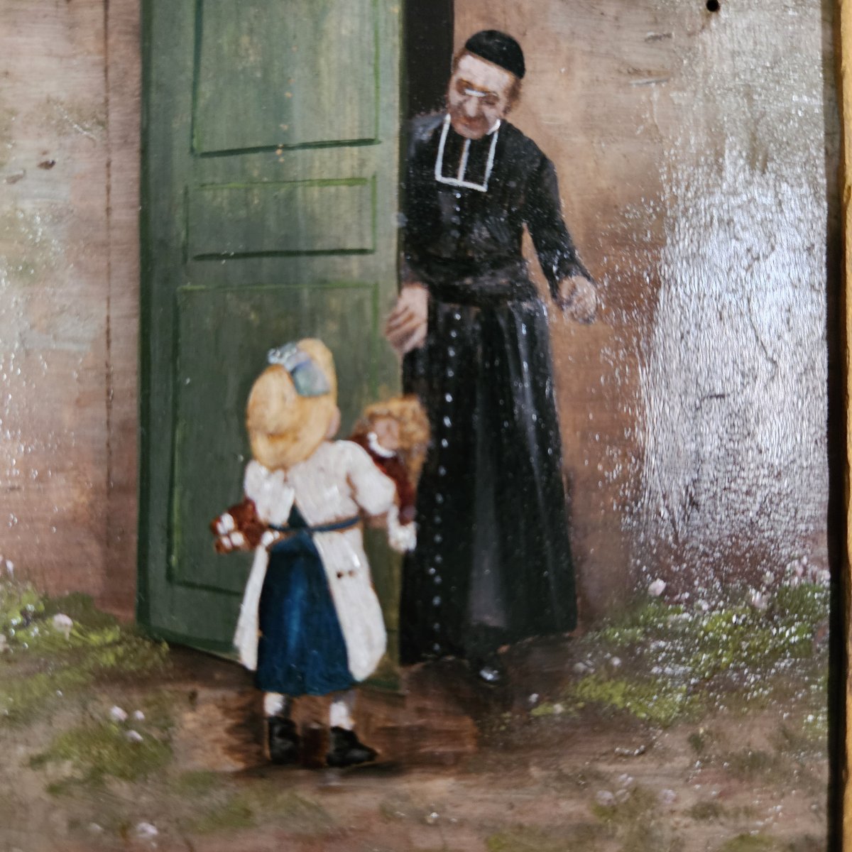 Oil On Panel  - "baptize  My Doll,  Father" -     19th-century French School -photo-3