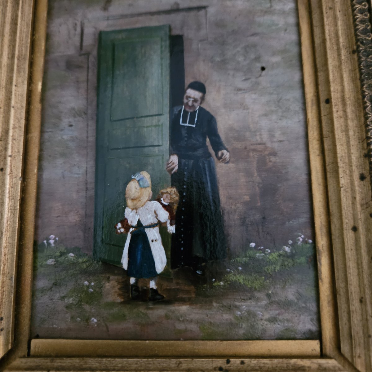 Oil On Panel  - "baptize  My Doll,  Father" -     19th-century French School -photo-3