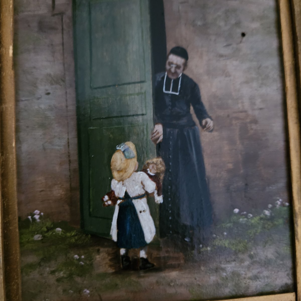 Oil On Panel  - "baptize  My Doll,  Father" -     19th-century French School -photo-6