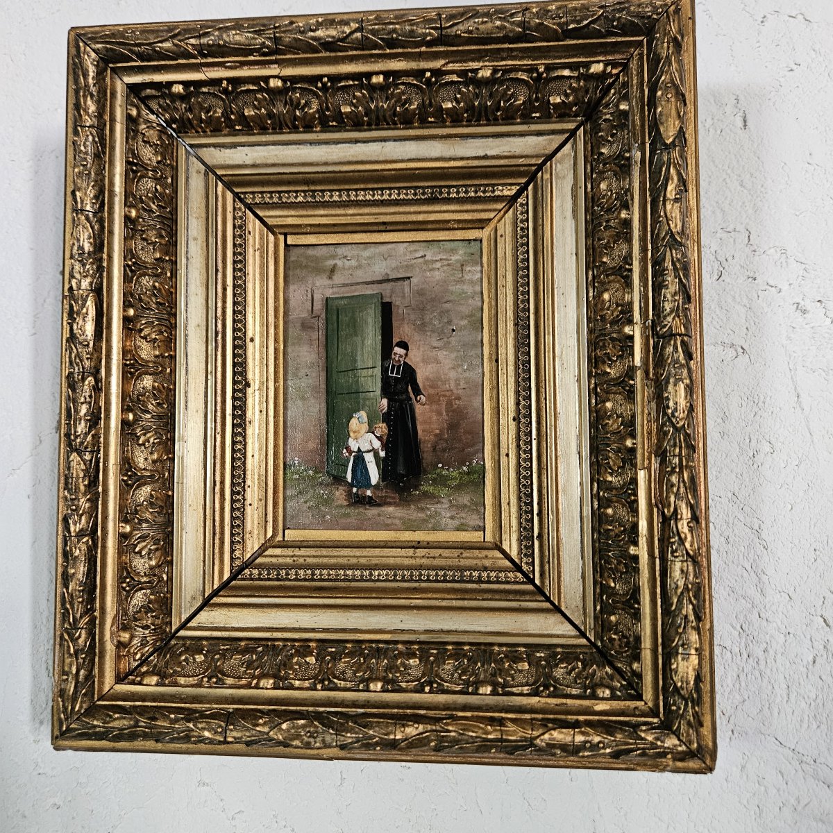 Oil On Panel  - "baptize  My Doll,  Father" -     19th-century French School 