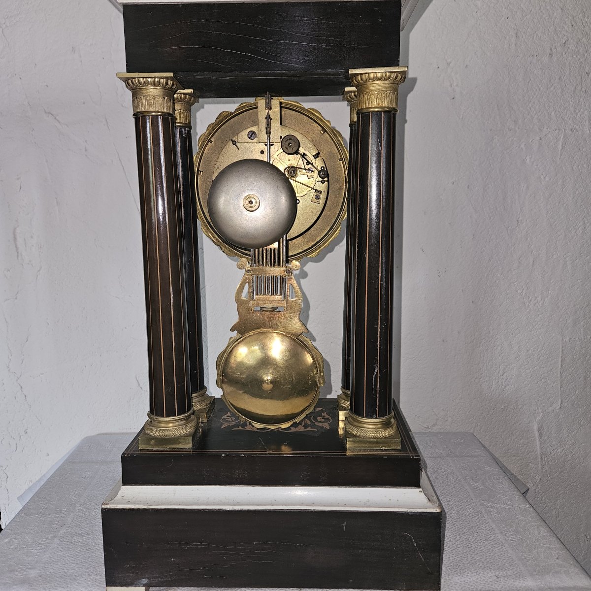 Charles X-era Clock  -  19th Century  - Rosewood And Marquetry  -  Gilded Bronze Decoration --photo-5