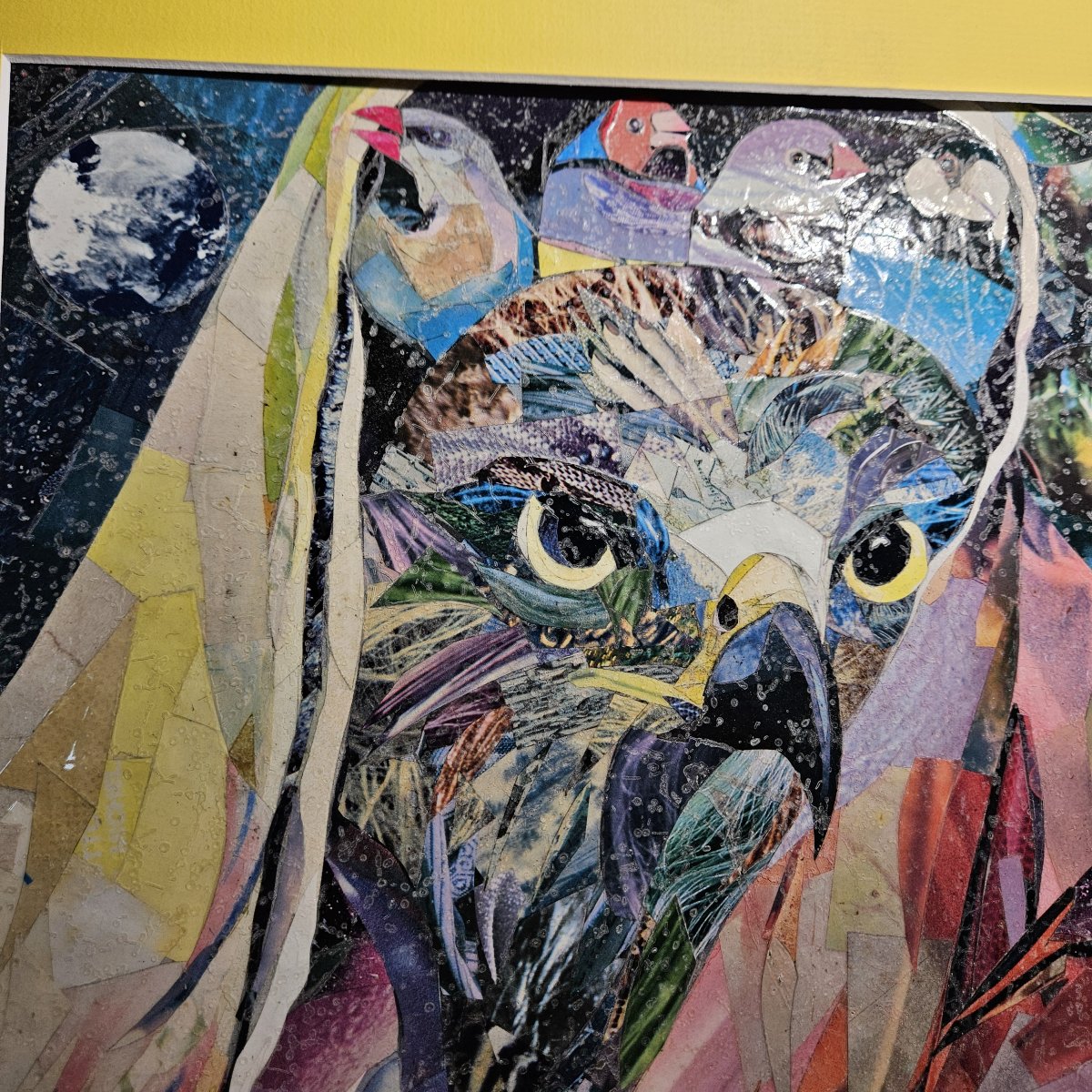 Samuel SLADOW ZACHARIAS  1932 - 2004   "Les oiseaux" Technique mixte collage et peinture  20ème-photo-1