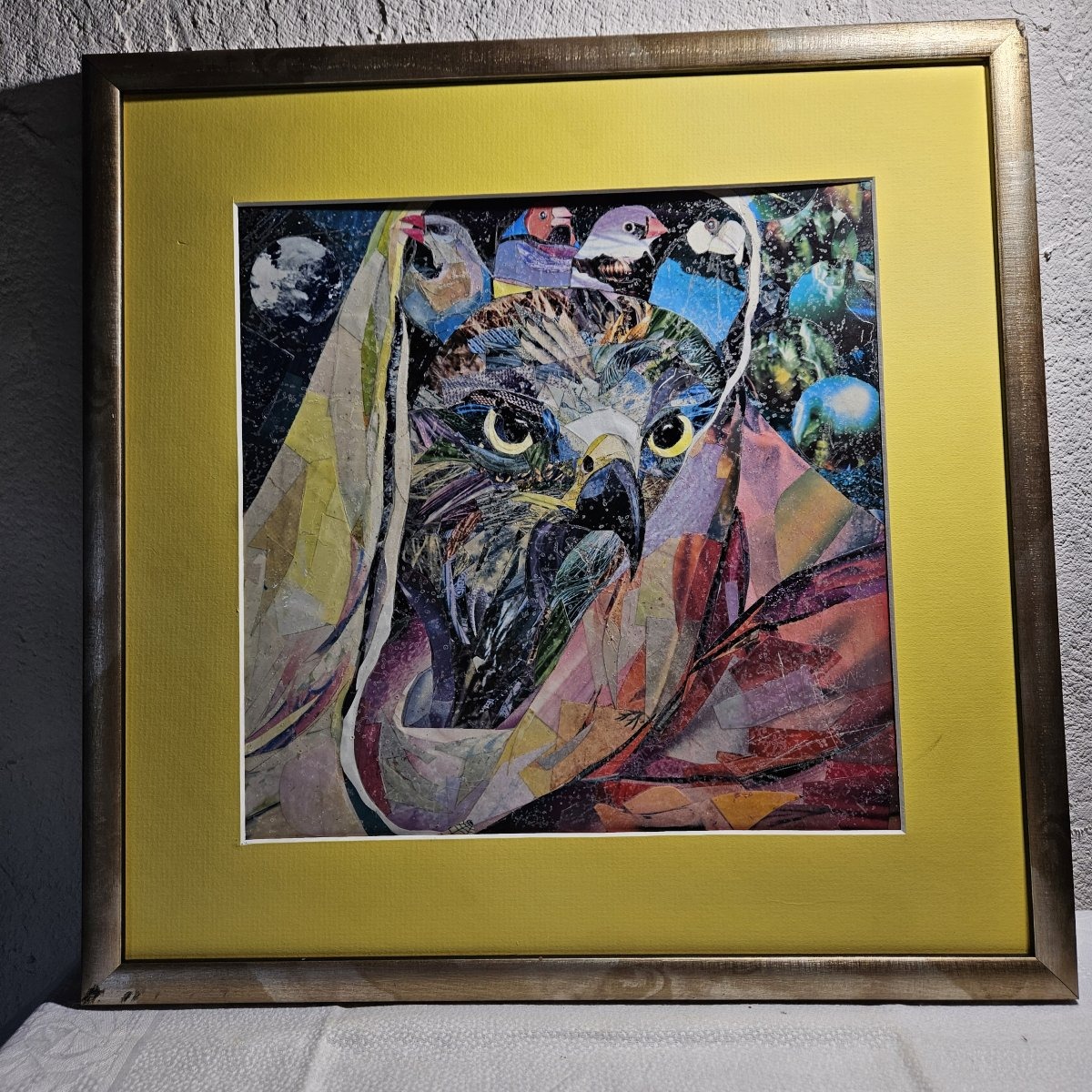 Samuel SLADOW ZACHARIAS  1932 - 2004   "Les oiseaux" Technique mixte collage et peinture  20ème