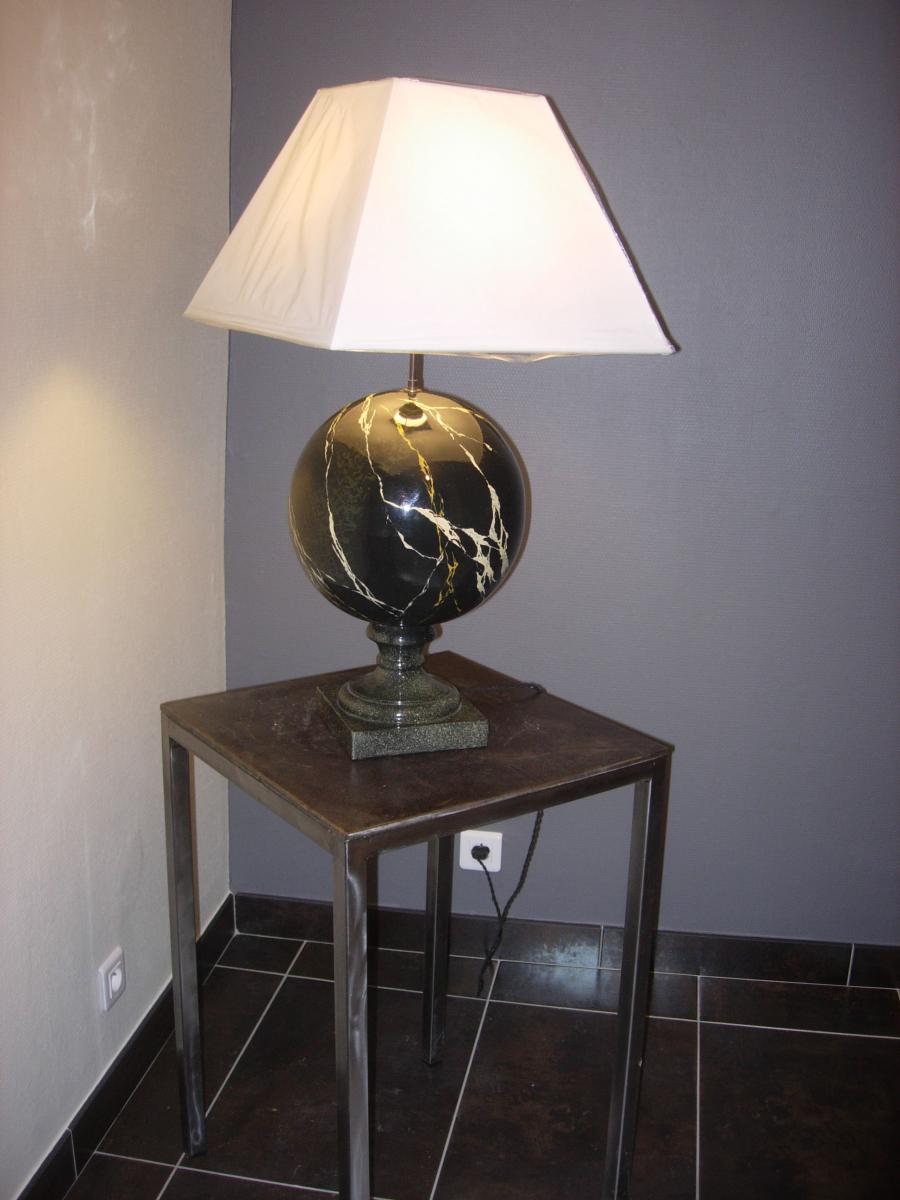 Grande Lampe En Terre Cuite émaillée en trompe l'oeil