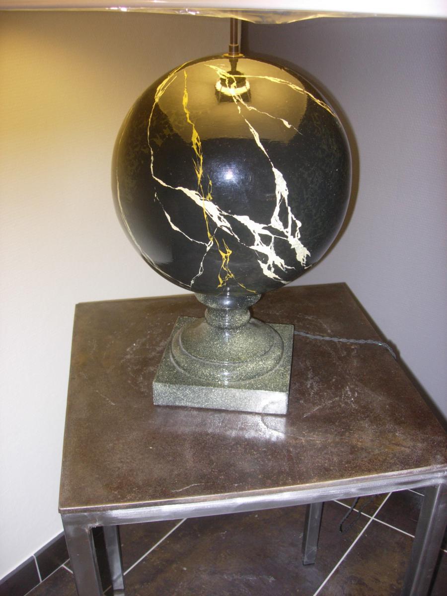 Grande Lampe En Terre Cuite émaillée en trompe l'oeil-photo-1