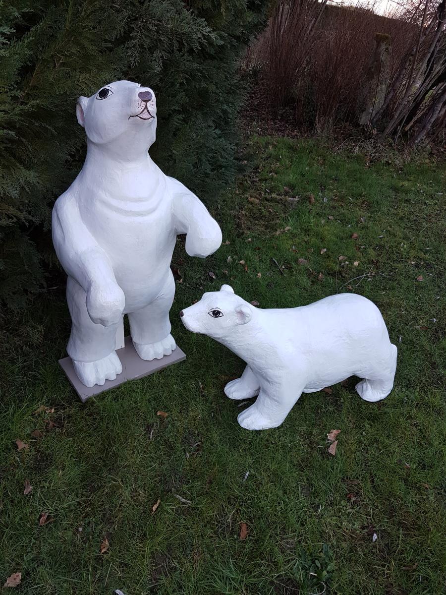 Set Of Two White Bears Emblems Of A Confectionery From Around 1930