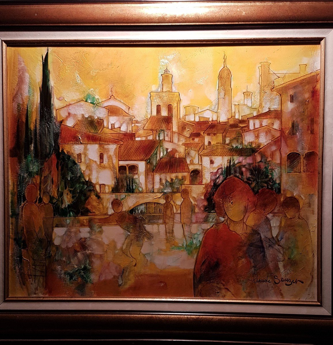 lu0027Esplanade du0027Uzes Par Claude Sauzet - painting landscape