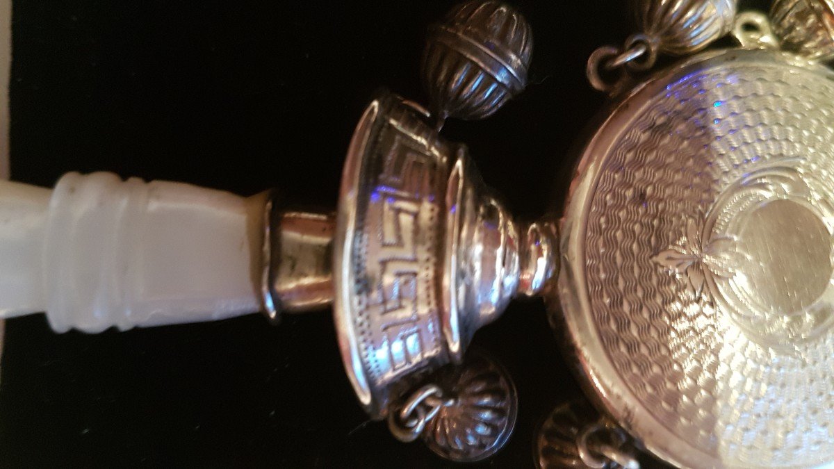 Silver Nanny Rattle  -  Mother Of Pearl Handle  -   19th Century-photo-3