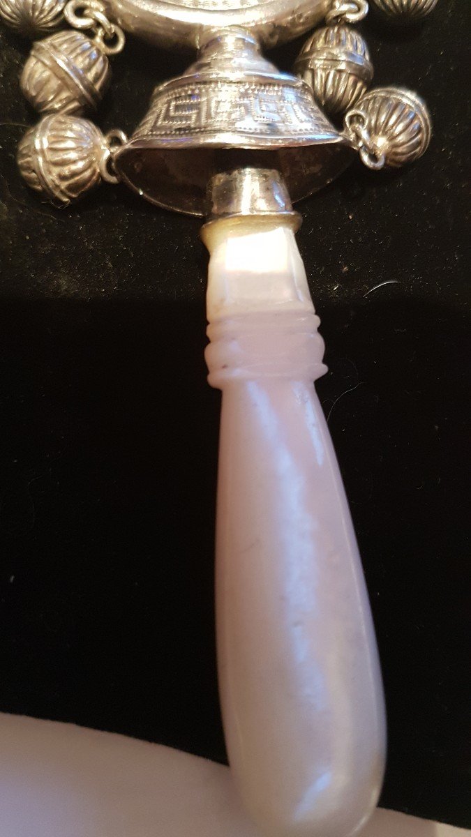 Silver Nanny Rattle  -  Mother Of Pearl Handle  -   19th Century-photo-7