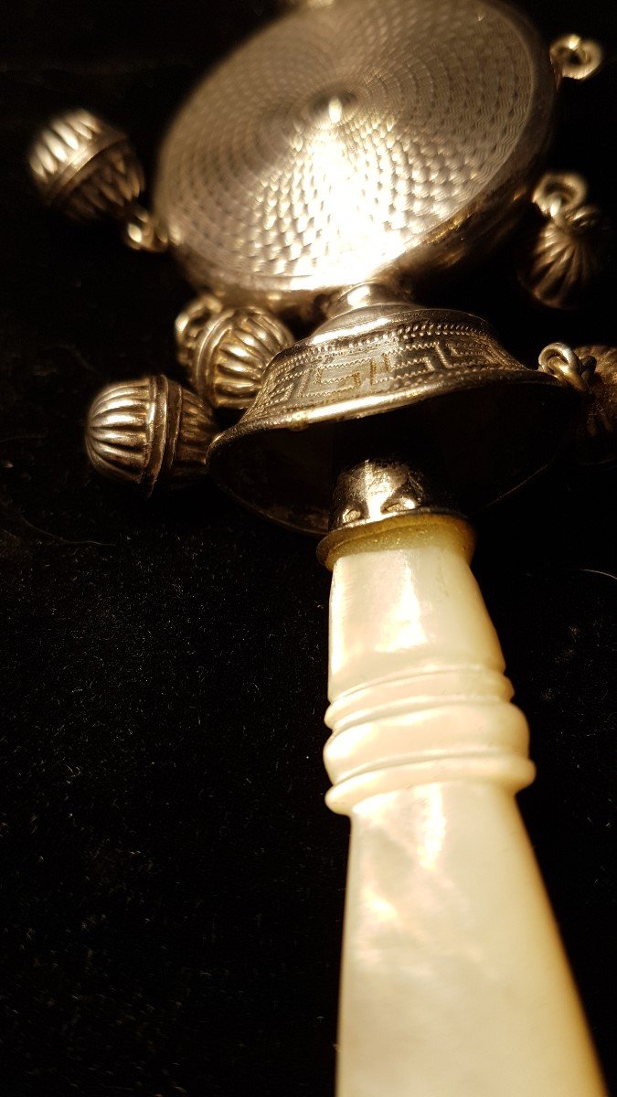 Silver Nanny Rattle  -  Mother Of Pearl Handle  -   19th Century-photo-8