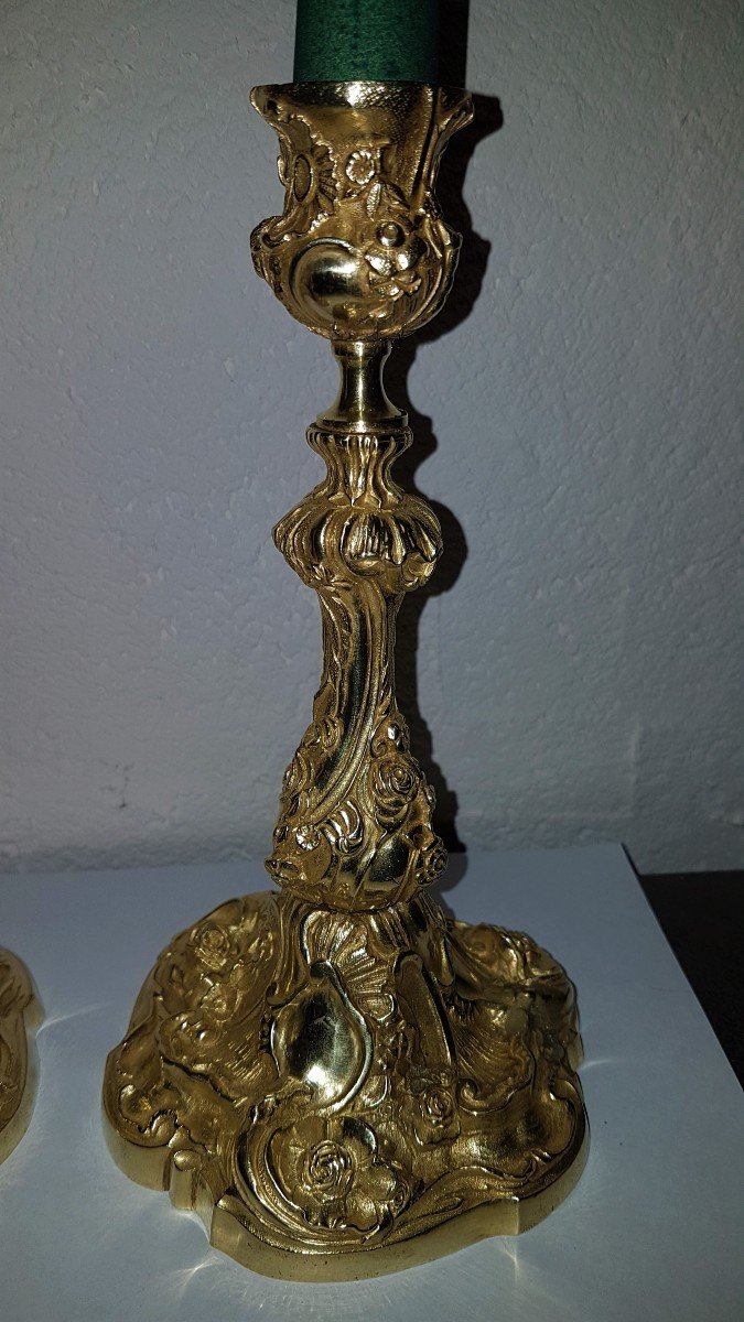 Paire De Bougeoirs En Bronze  Louis XV-photo-2