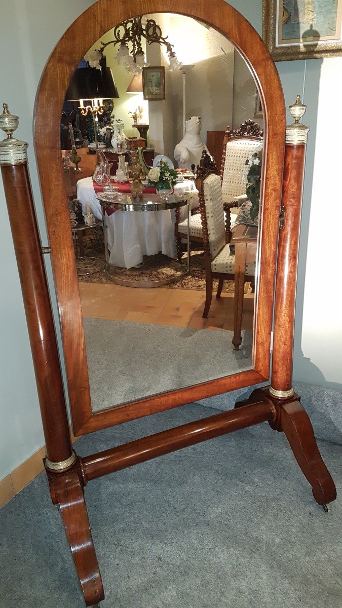 Miroir Psyché Empire  époque Milieu 19ème En Placage d'Acajou-photo-4