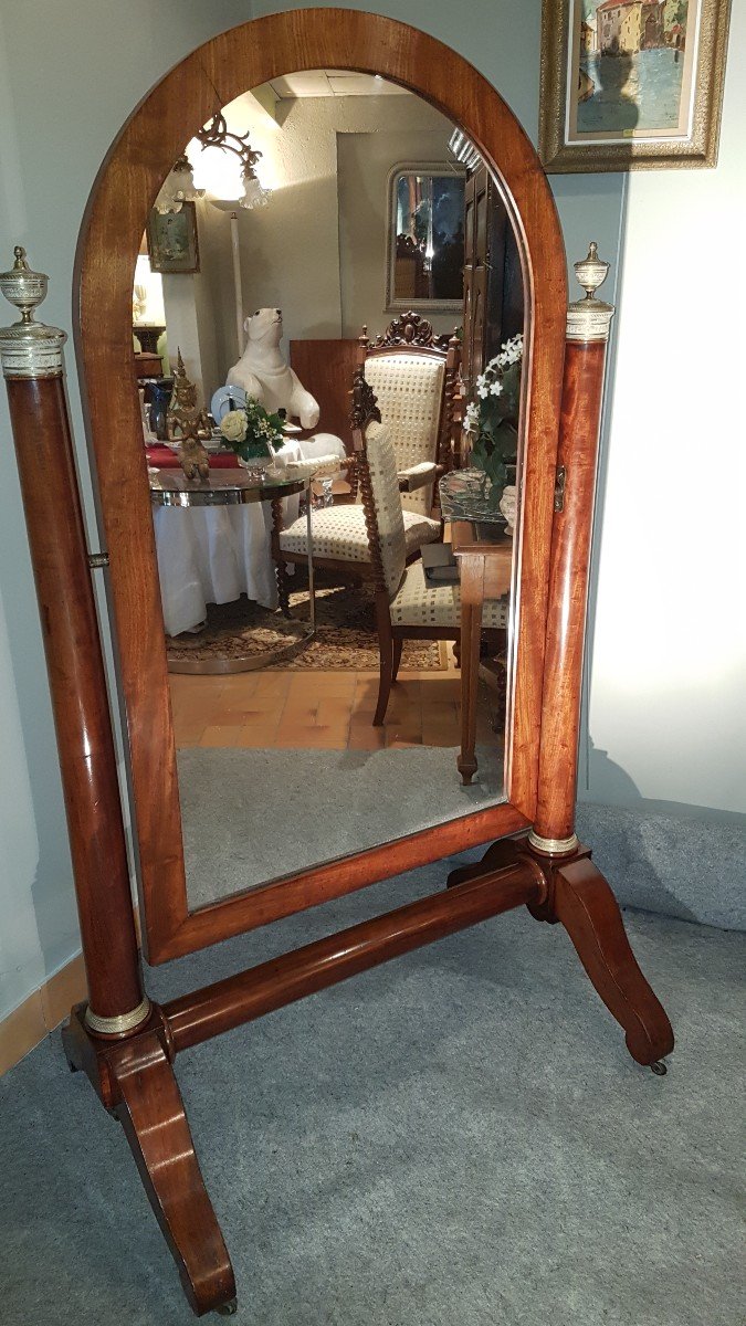 Miroir Psyché Empire  époque Milieu 19ème En Placage d'Acajou