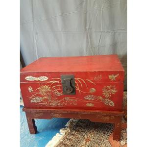  Chinese Leather Chest Lacquered Fuzhou 19th Century Chinese