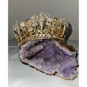 Couronne De Statue Religieuse En Laiton Et Strass - époque 19ème -